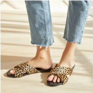 Jenni Kayne Pony Hair Crossover Sandals in Cheetah, 38 EU 8 US NWOB